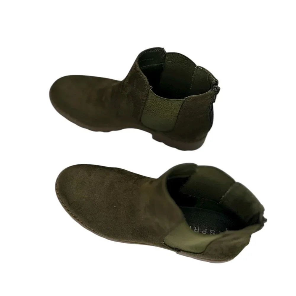 Esprit Olive Green Bobbie Ankle Boots Women’s Size 9M – Suede Look, Chunky Sole